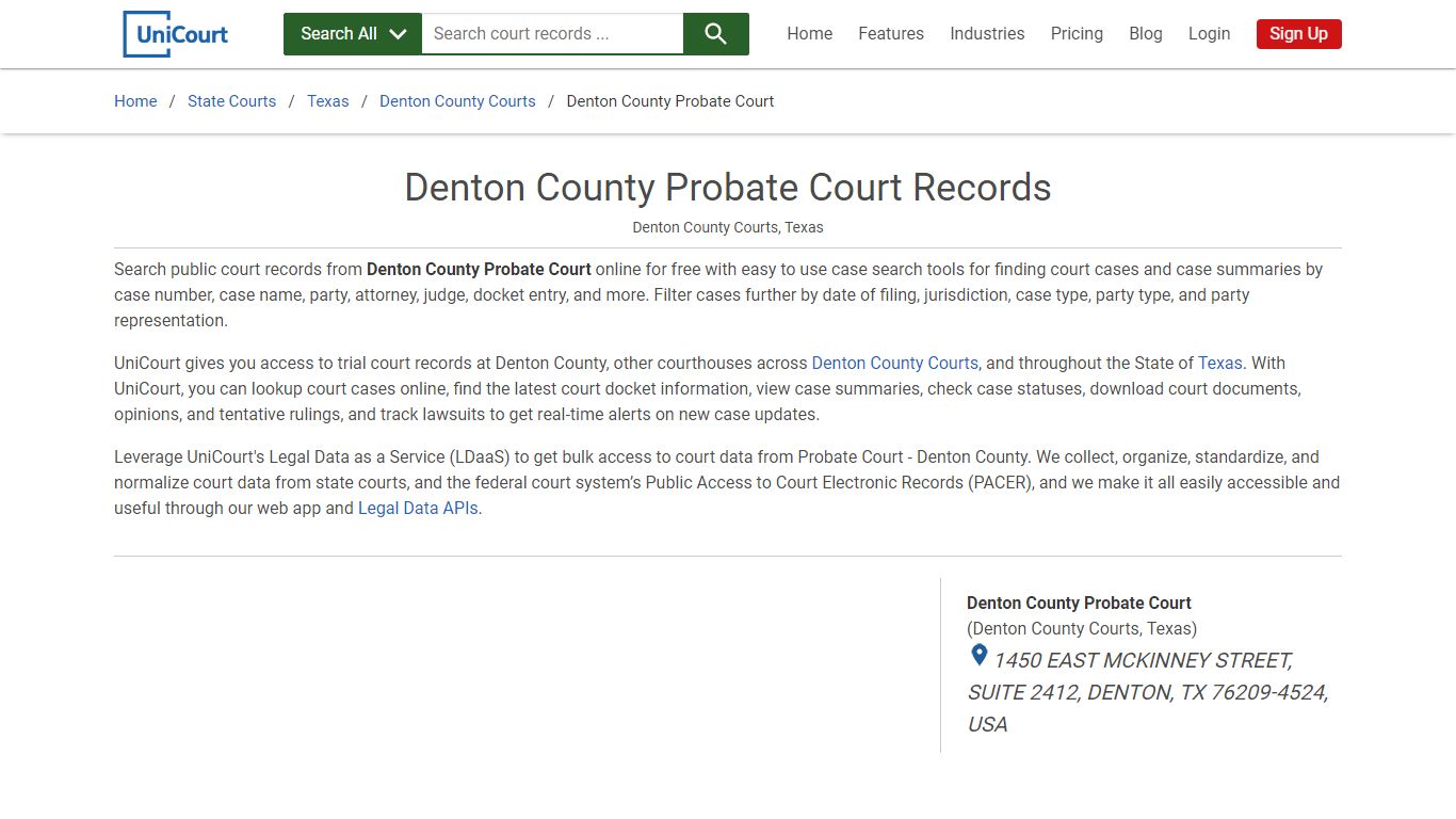 Denton County Probate Court Records | Denton | UniCourt