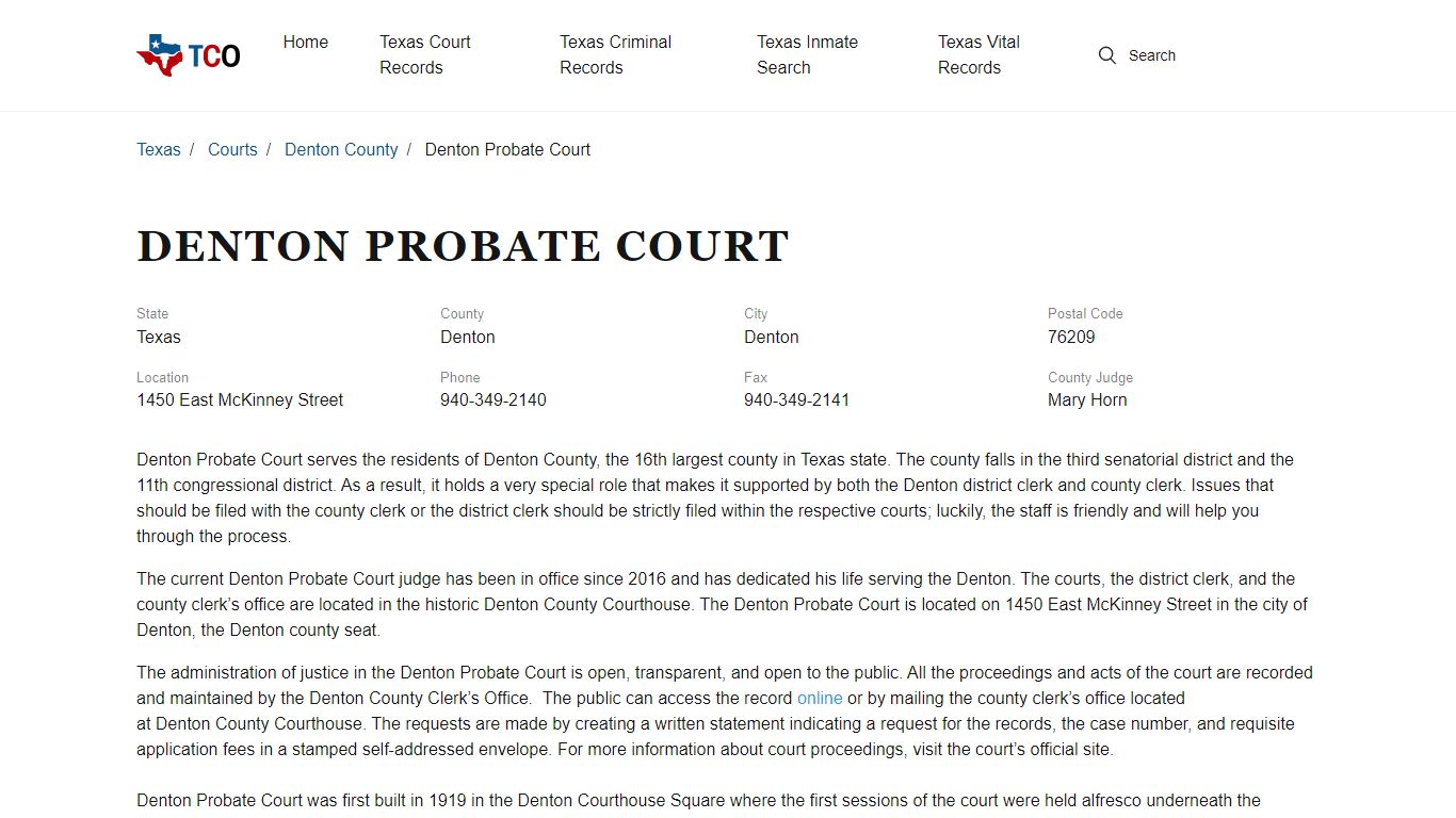 Denton Probate Court in Denton, TX - Contact Information and Public Records